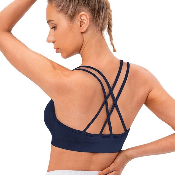 Women's Cross Back Sports Bra Padded Strappy Medium Support Yoga Bra for Workout - Picture 2 of 6